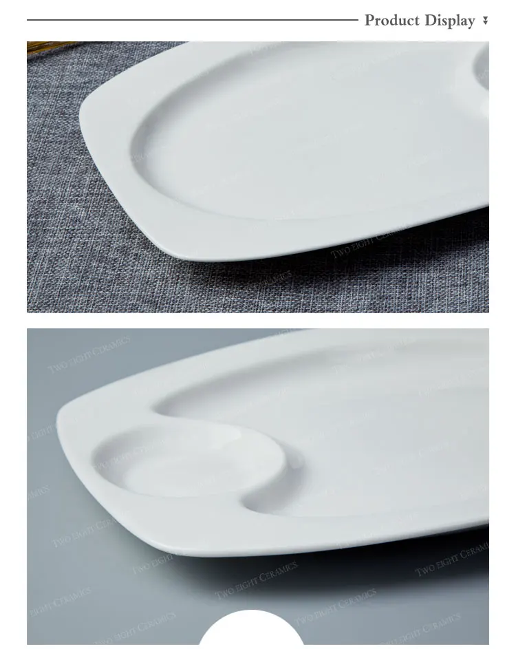 modern restaurant porcelain retangular plate with round well