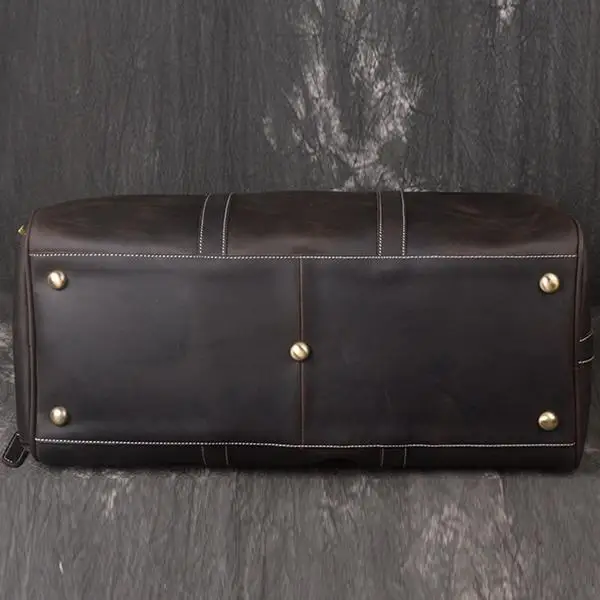 Distressed Black Crazy Horse Leather Travel Duffle Bag Outdoor Bag For