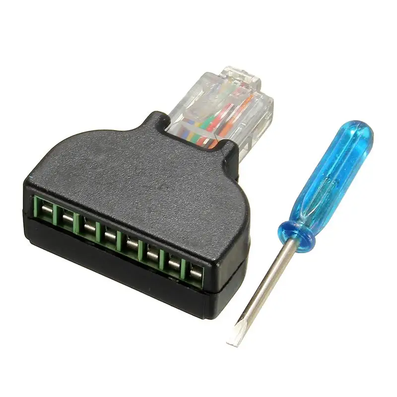 RJ45 Plug to AV 8 Pin Screw Terminal Adapter Block Converter Connector