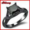 Square black cz stone setting with twist black band ring in sterling silver for men