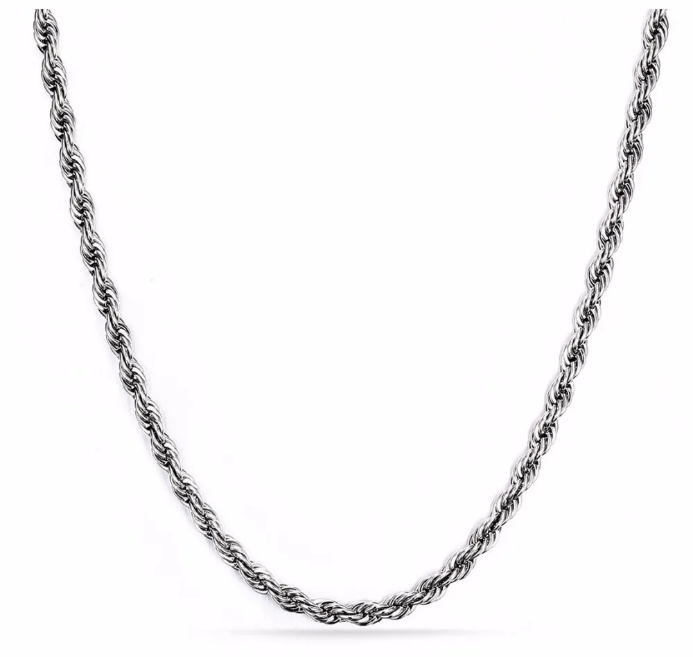 Hot Sale Cheap 316L Stainless steel jewellery with 2mm 2.5mm 3mm 4mm 5mm size Thick Silver gold Rope Necklace Chains LTC112