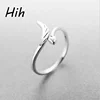 Silver jewelry 925 sterling feather adjustable ring for women angel heart ring