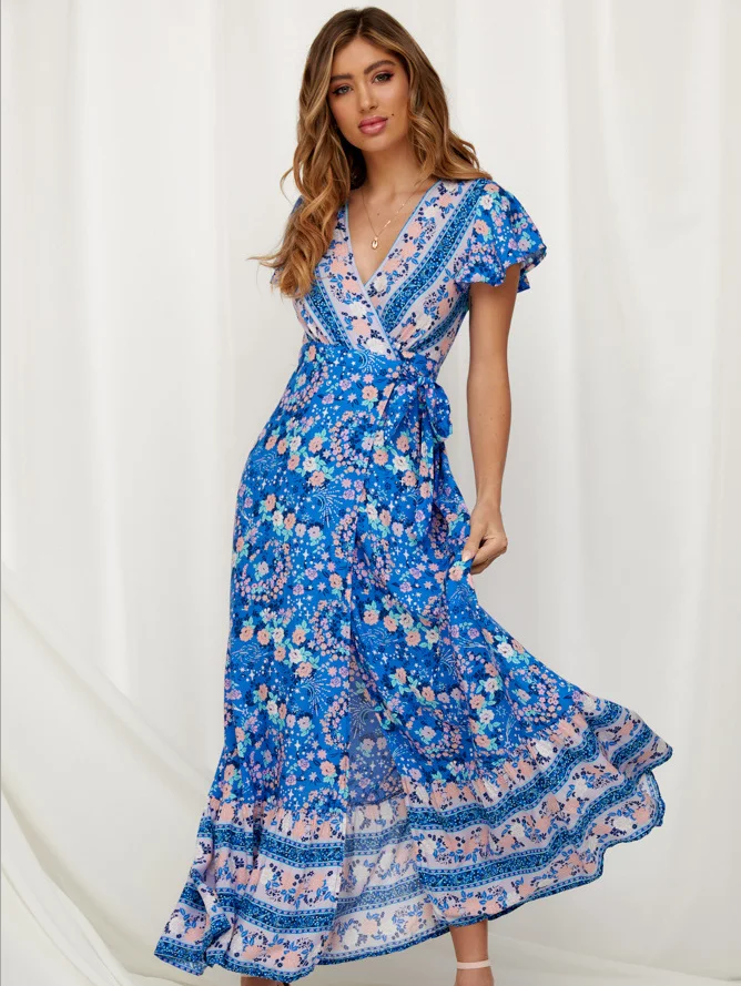 2019 Popular Summer Long Dress Woman Floral Thailand Beach Dress - Buy ...
