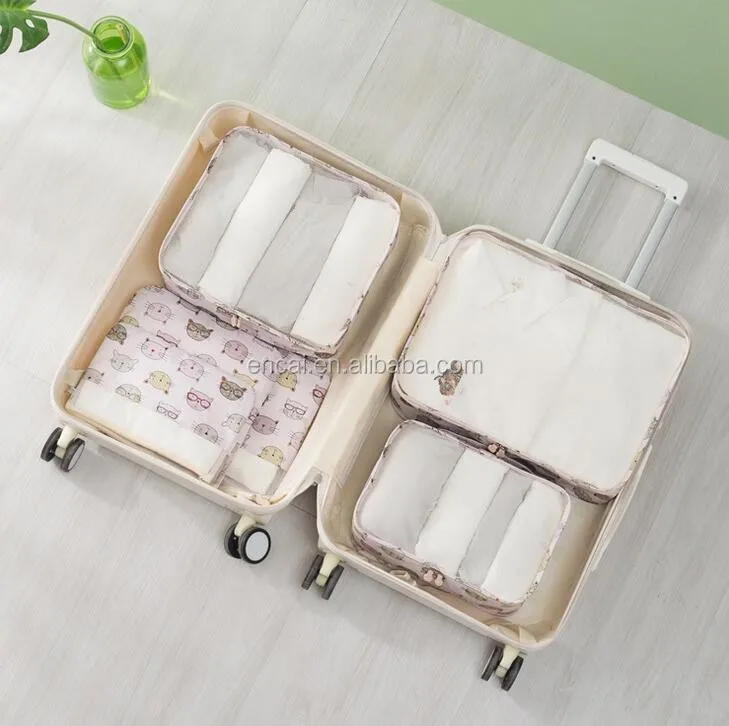 Encai Travel Clothes Packing Cube Bags 6 In 1 Floral Print Luggage