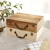 Solid wood rectangular carry-able wooden storage box with hinged lid