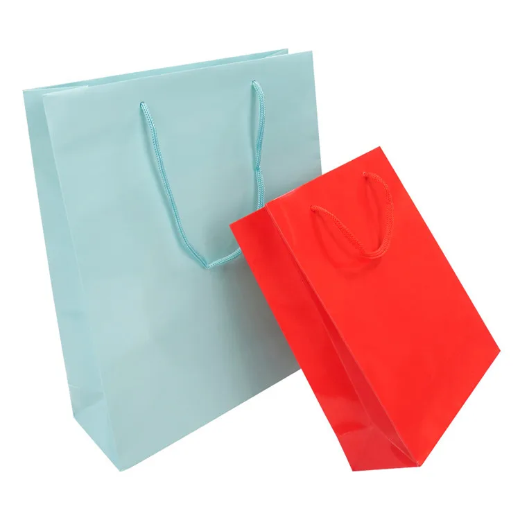 Custom dumb bright film recycled cheap solid color kraft gift shopping paper bag with handle
