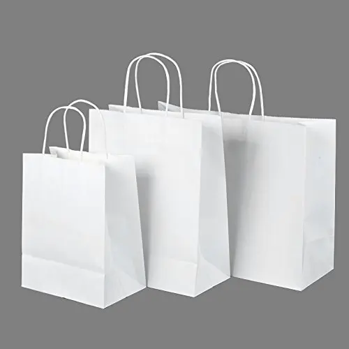 8"x4.75"x10"-10"x5"x13"-16"x6"x12" - 50Pcs Each size - Halulu White Kraft Paper Bags, Shopping, Mechandise, Party, Gift Bags