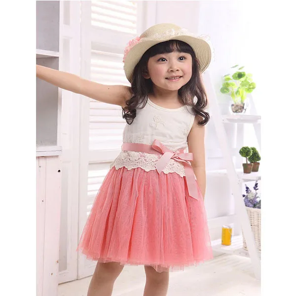 Girls Baby Lace Tank One Piece Tutu Dress Bow knot Belt Tulle Dress 1 5Y Outfit