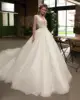Romantic Garden Bridal Dress Wedding 2018 Illusion Long Sleeve A Line Pearls Elegant Bride Wear