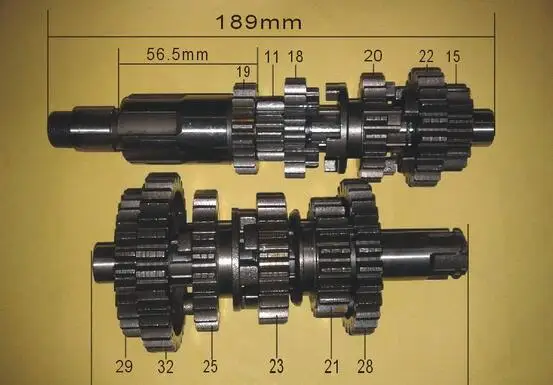 CB250 spare part transmission motorcycle mainshaft and countershaft main and counter shaft gear