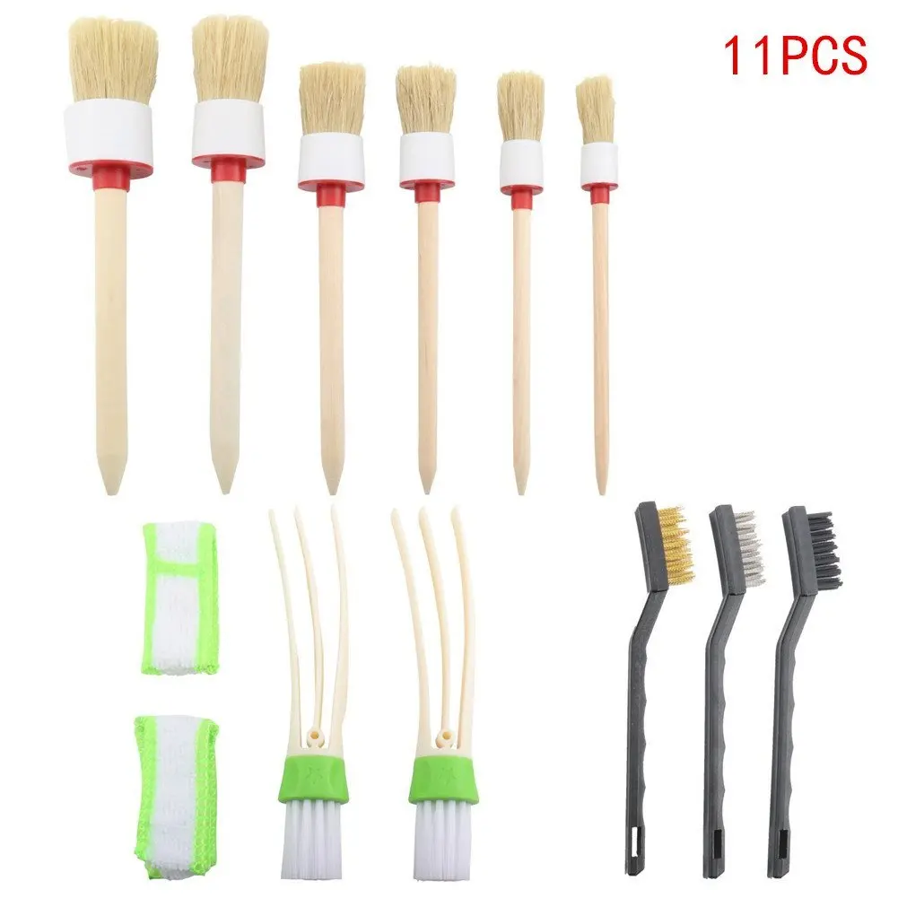Including 6 pcs Natural Boar Hair Premium Detail Brush and 2 pcs Automotive Air Conditioner Cleaner and Brush Leather ONEST 11 Pieces Auto Detailing Brush Set for Cleaning Weels Interior Exterior