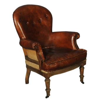 Retro Single Wooden Sofa Chair Leisure Leather Arm Chair One