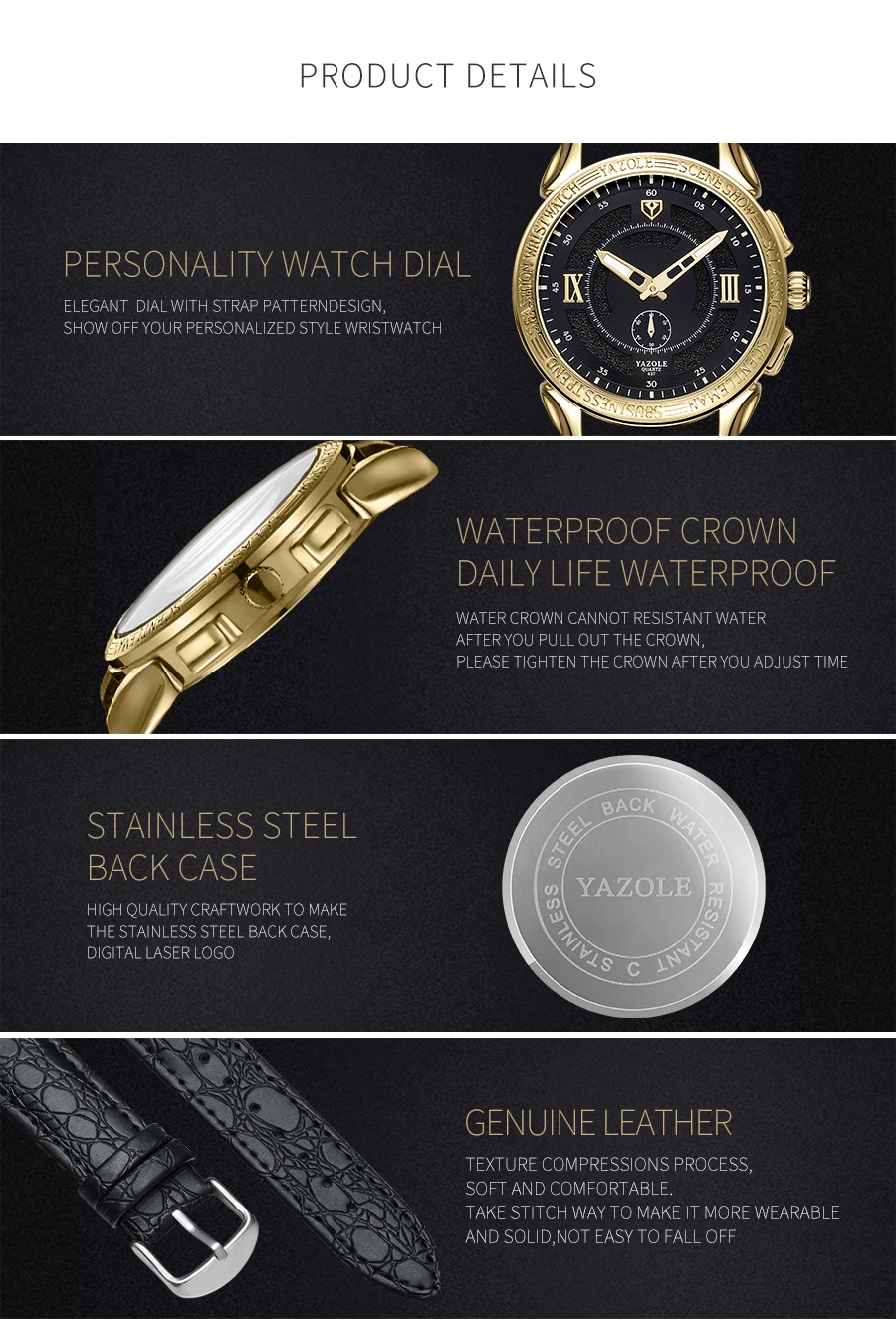 Fashion YAZOLE 437 Leather Mens Analog Quarts Watches Blue Ray Men Wrist Watch Top Brand Luxury Casual Watch Clock