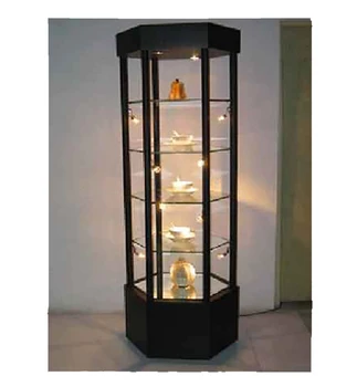 Fashion Design Hexagonal Rotating Glass Display Cabinet