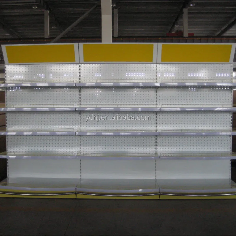 Supermarket Wall Gondola Display Shelving With Light Box For Led Lights