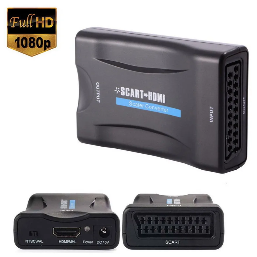PS3 Binchil Scart to HDMI Converter 1080p 60Hz SCART Analog to Digital Converter Box Video Audio HDMI Scart Adapter Support PAL//NTSC//SECAM for PS4 TV//DVD