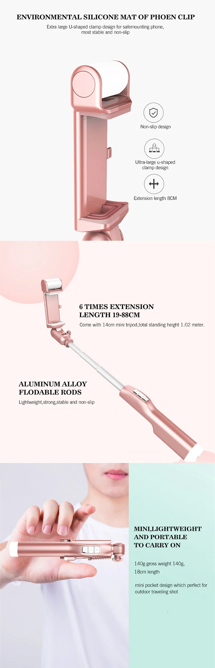 Fashion Selfie Stick Wholesale Foldable Bluetooth Selfie Stick For