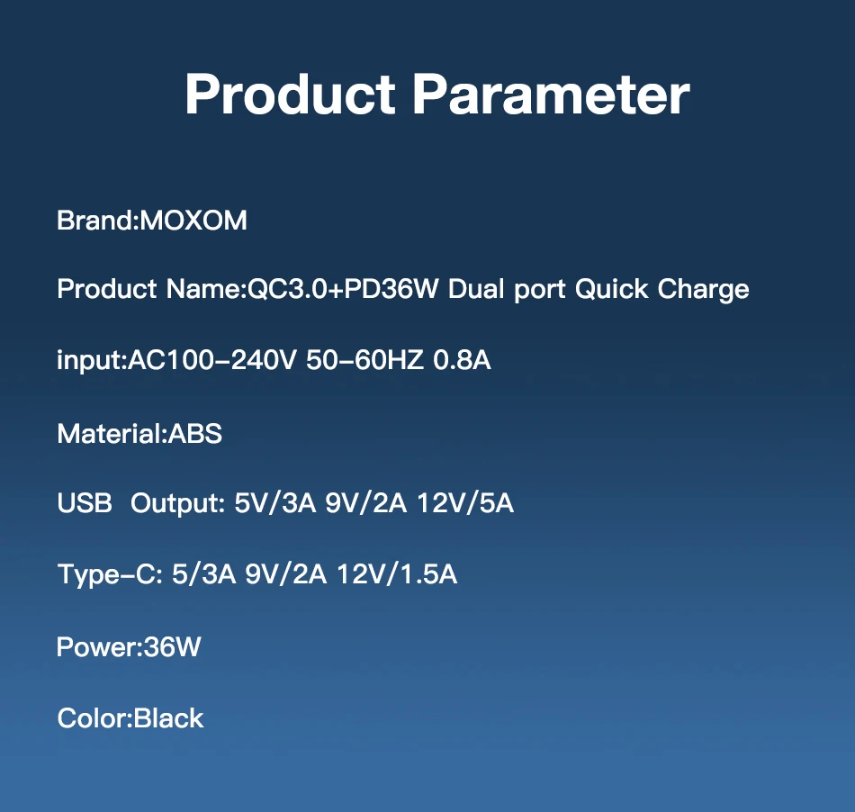 Más nuevo 36 W rápido QC3.0 cargador de pared MOXOM PD Dual cargador USB PD y QC3.0 cargador de casa