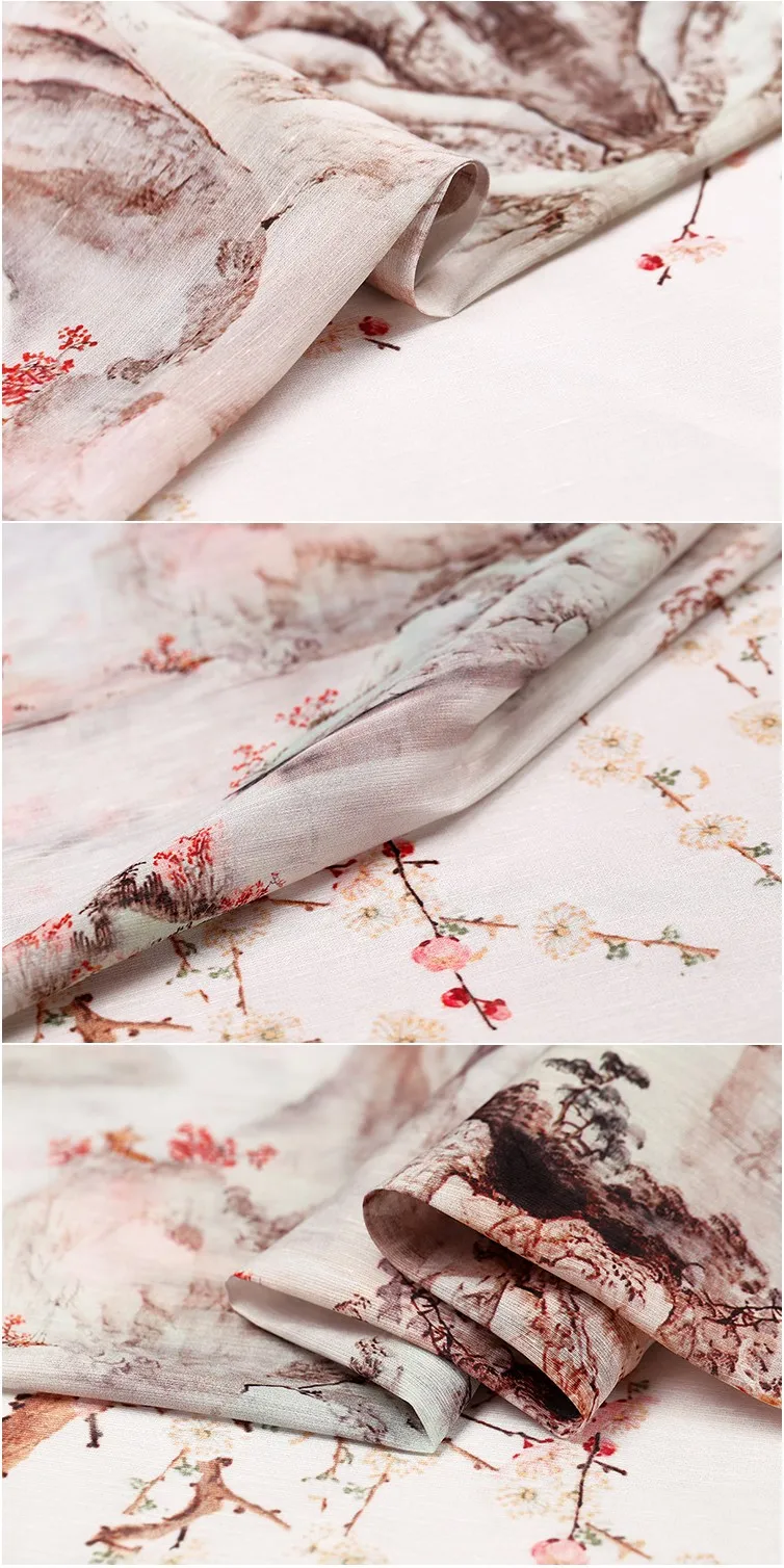 Top Quality Luxurious Custom Digital Printed Silk Linen Blend Fabric