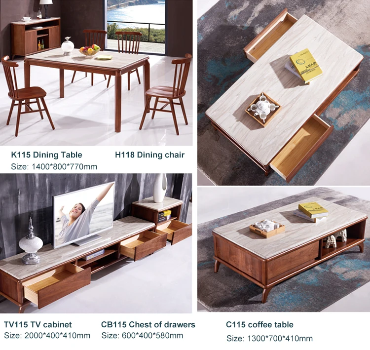 Easy assembly coffee table with drawers tv stand cabinet set