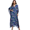 Fashionable Design Kimono Sleeve Ladies Deep Veck Floral Maxi Dress