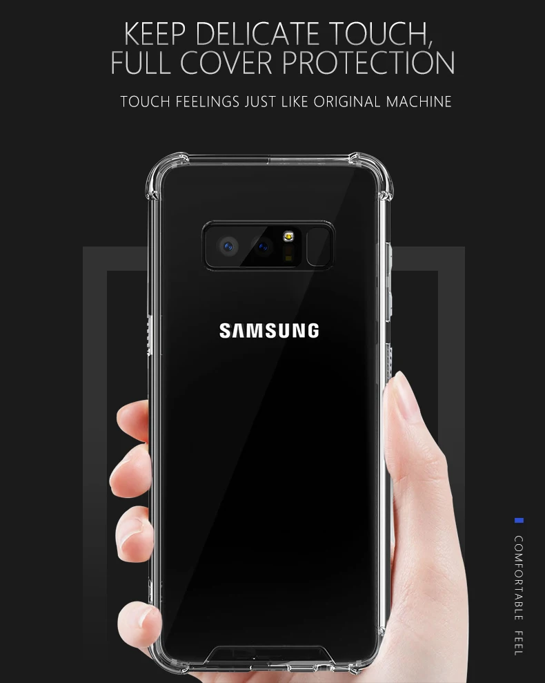 Most popular high protective clear new TPU PC hybric anti-scratch custom phone case for samsung galaxy note 8 case