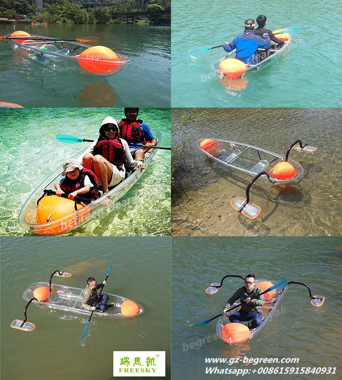 double seat pedal plastic 2 person transparent clear fishing kayak With Accessories 