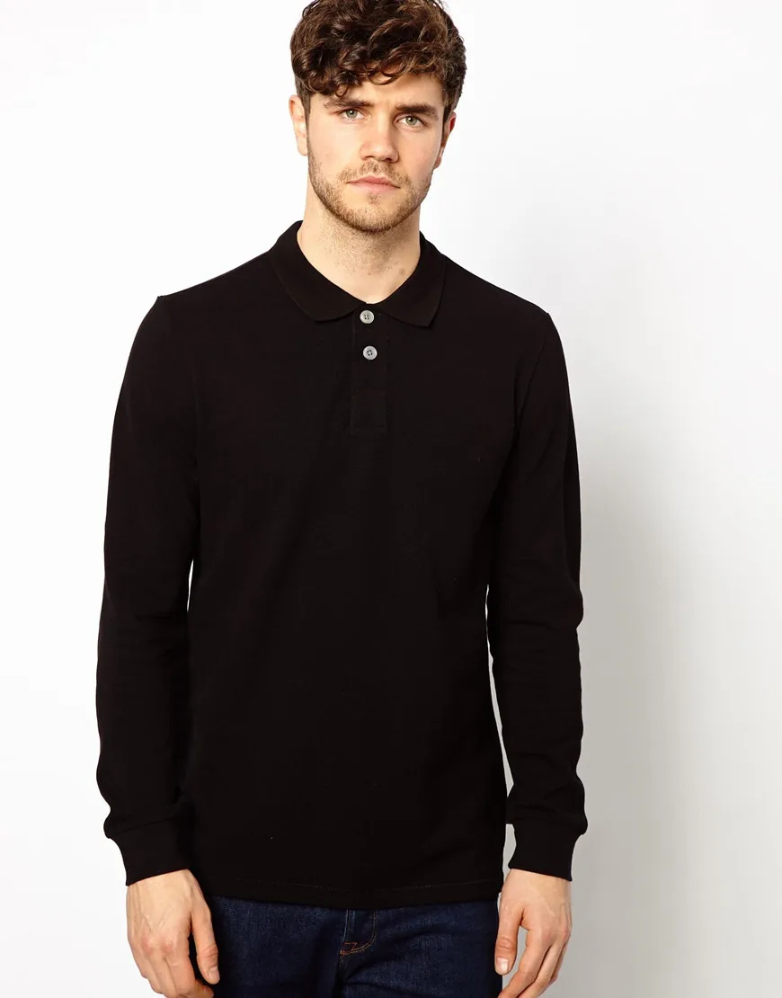 Plain Black Long Sleeve Polo Shirt For Men - Buy Plain Black Long ...