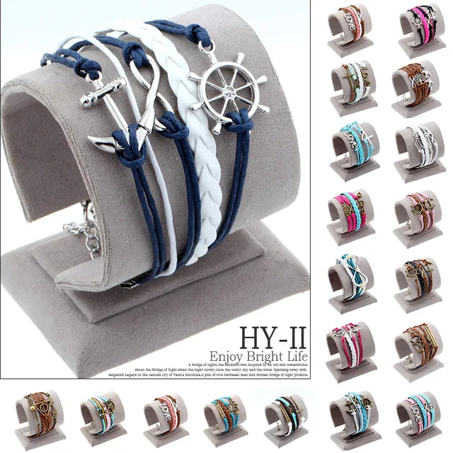 Hot Men Jewelry Love Owl Charm Bracelets Anchor Leather Bracelet Hot Men Jewelry Love Owl Charm