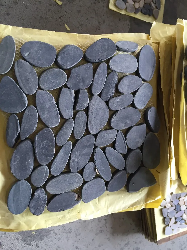 Landscaping Small Flat River Rock Stones Walkway Sidewalk Black Round