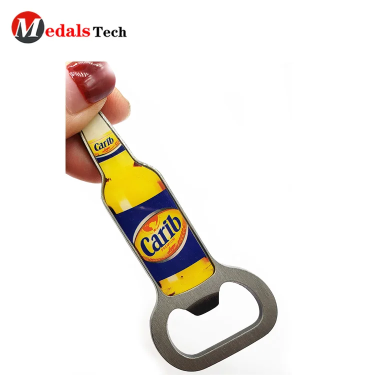Wholesale custom shaped  silver beer bottle opener with epoxy sticker