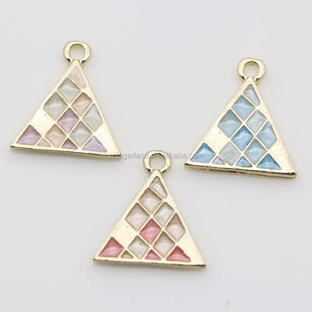 Gold Plated Enamel Stone Colorful Charms, Triangle Round Square Earring Drop Pendant For DIY Ear Stud Necklace Bracelet
