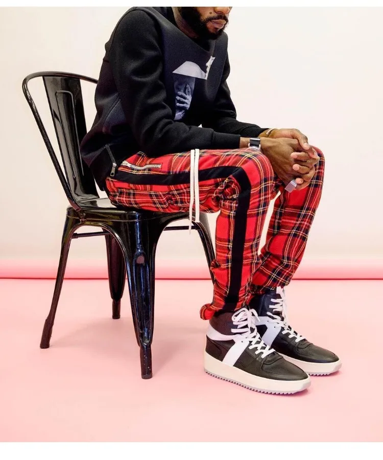 red plaid track pants mens