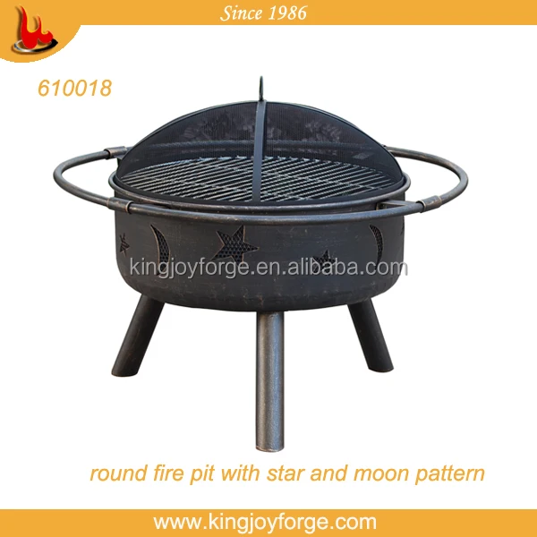 Outdoor Steel Fire Pit Round Firepit Patio Fireplace With Moon