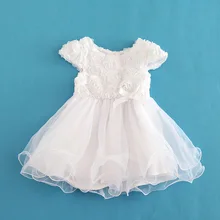 2016 5 Layer Baby Girl Dress White Floral Princess Short Dresses Summer Organza Christening Kids Dress Vestidos Infantis