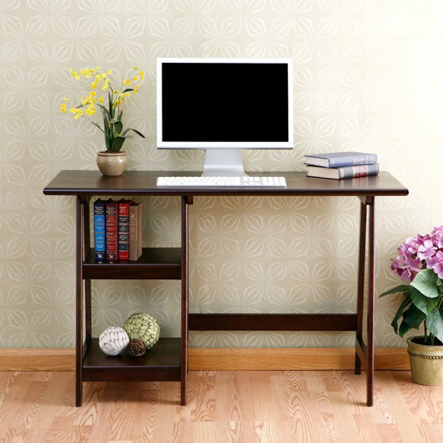 Wood Writing Computer Desk for Home Office, Espresso Finish