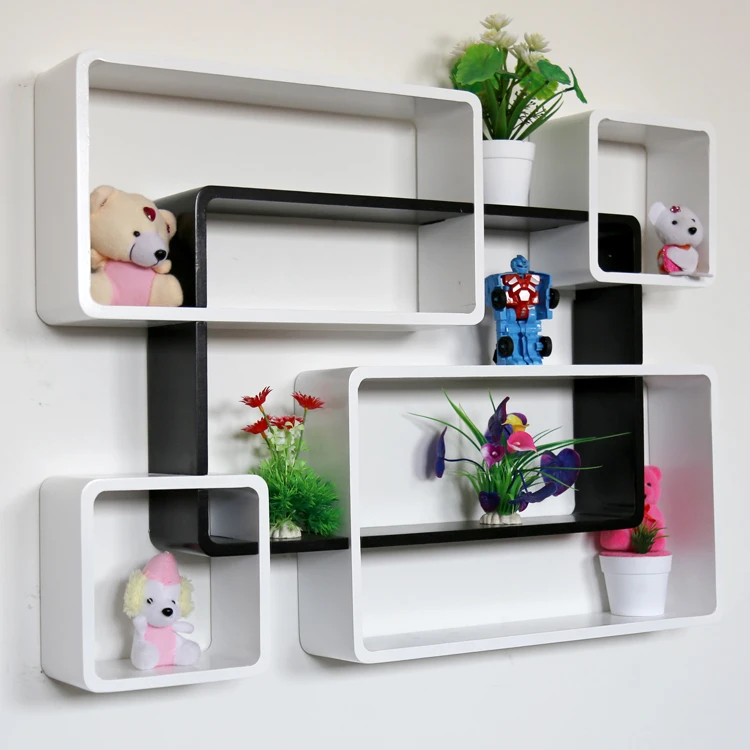 Cliente diseño de cubos de madera estante de la pared con cinco piezas