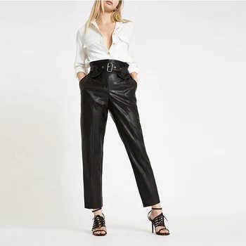 women's black leather pants