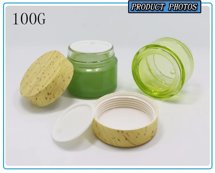 100g Empty Green Glass Cosmetic Cream Jar With Plastic Wooden Cap100ml ...