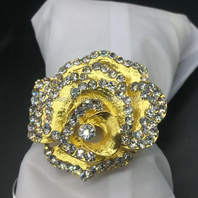 SET OF 2 CRYSTAL RHINESTONE DIAMOND NAPKIN RING HOLDERS ROSE