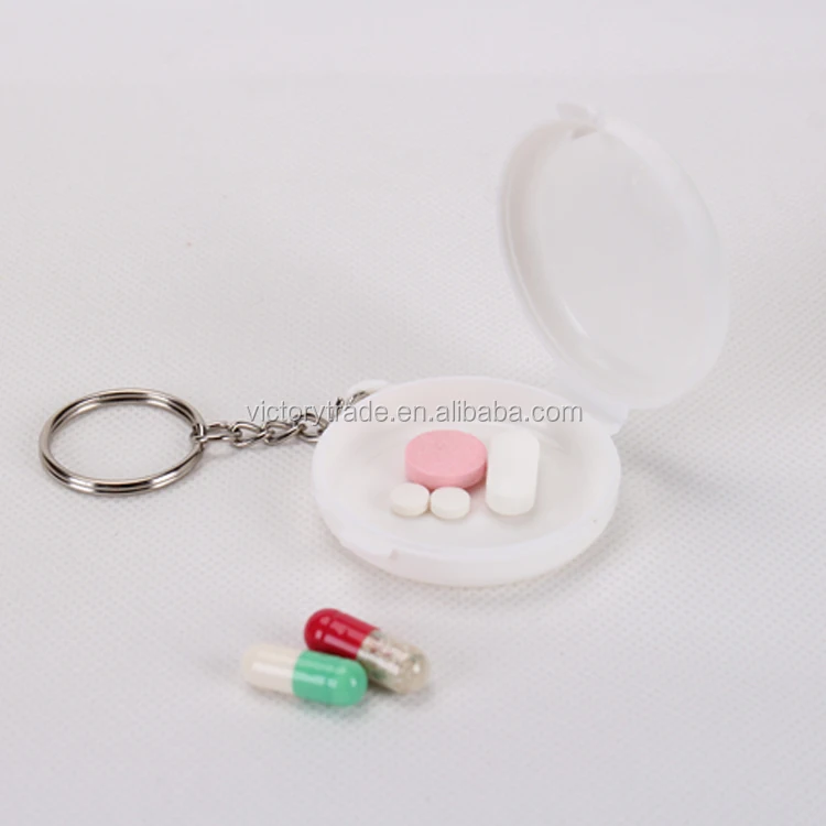 Vpb045 Customized Round Plastic Vitamin Pill Storage Box With Keychain