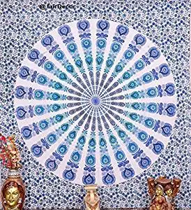 Turquoise Mandala Throw Peacock Queen Bedsheet Hippie Tapestry Wall Hanging Throw Indian Beach Throw Bohemian Home Decor Wall Decor Ethnic Art