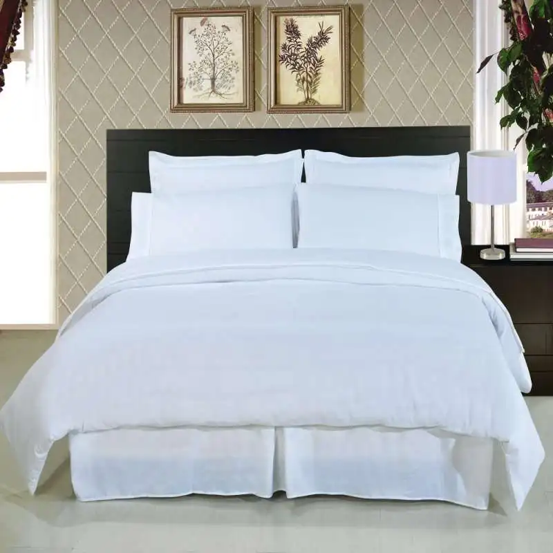 Snow White 100 Cotton Plain Style Hotel Motel Bedding Set Full