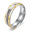 Men's stainless steel gold inlaying grooved comfort-fit band engrave ring