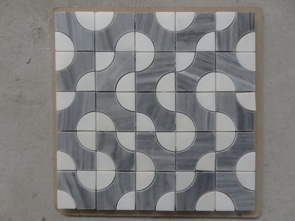 China White waterjet marble tiles design floor pattern low price marble tile