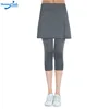 Gym Workouts Tennis Playing Fitness Running Leggings with Pocket Side Slit Skirted Capris Leggings Skirt