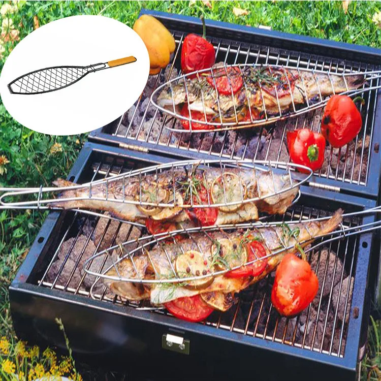 Barbecue Outdoor Kitchen Bbq Fish Grid Grilling Fish Basket Folder Tool