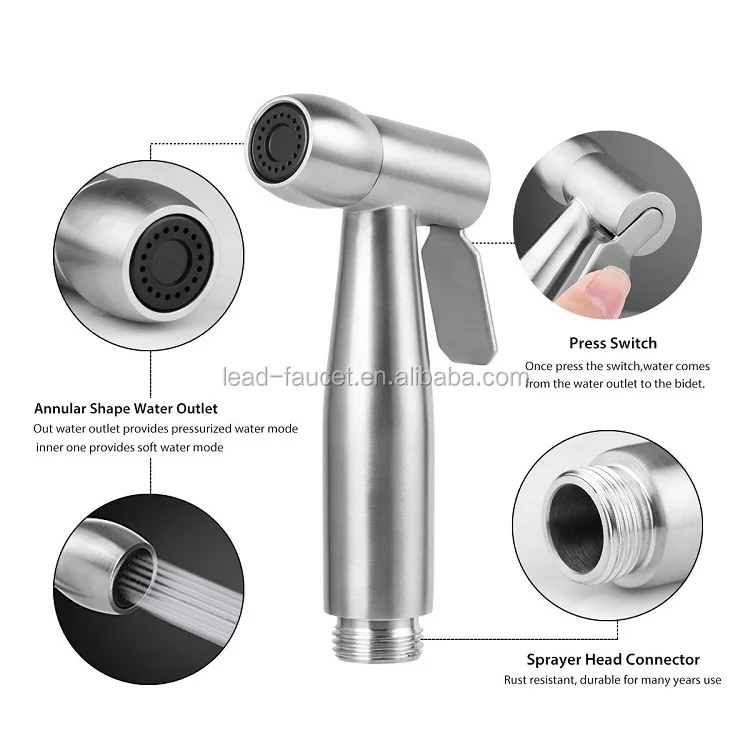 Stainless Steel Bidet Handheld Sprayer Bathroom Brushed Nickel Finish Shattaf Portable Bidet Water Sprayer Kit for Toilet