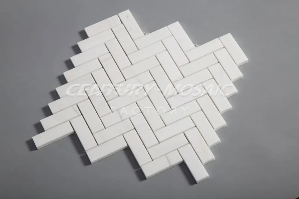 Azulejos De Suelo De Baño De Mosaico De Espiga De Mármol Blanco - Buy