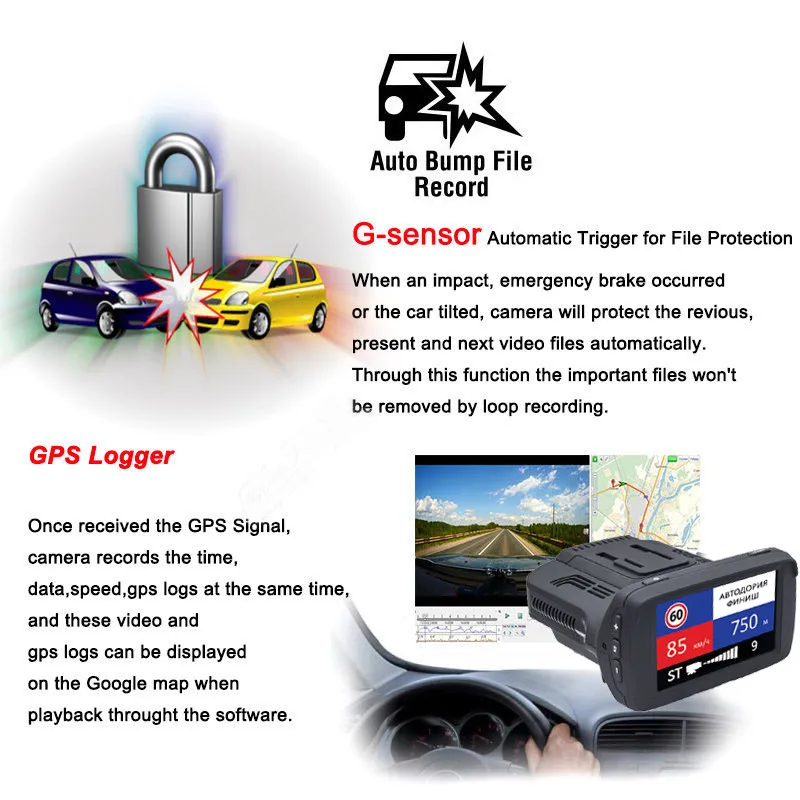 2.7 Inch Ambarella A7 HD1296P Car Speed Radar Detector DVR Car Camera GPS Car DVR